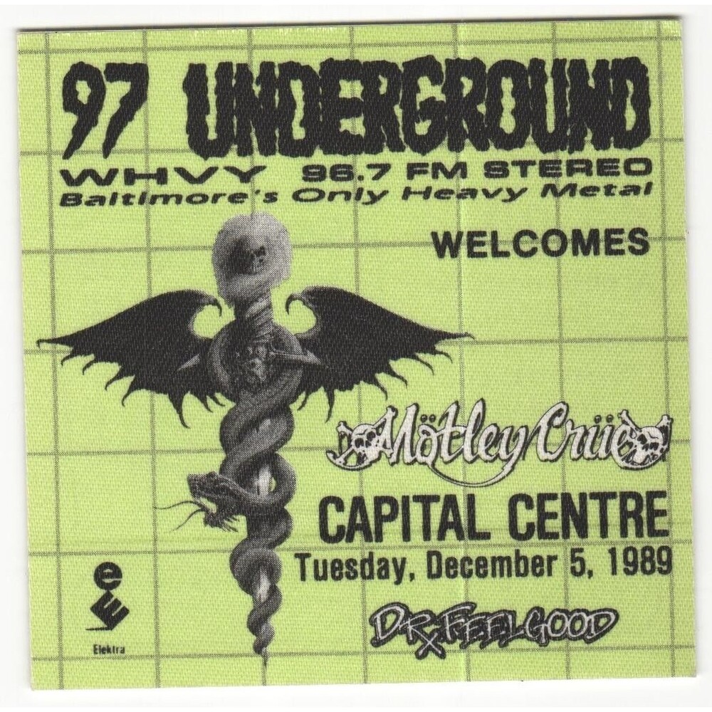 Vintage 1989 Motley Crue WHVY Radio Promo Concert Backstage Pass Baltimore MD